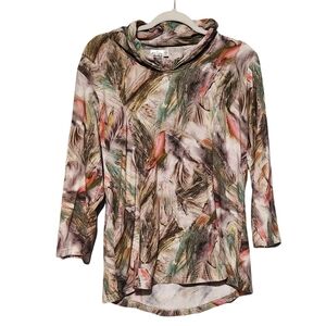 PARSLEY AND SAGE Mock Neck 3/4 Sleeve Asymmetrical Top Womens Large Abstract Art